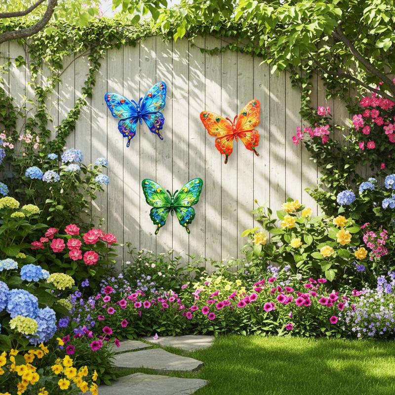Gardening Tools For Sale - สินค้าใหม่ลดราคา 1/4 ชิ้น ประติมากรรมโลหะรูปผีเสื้อสีสันสดใสสำหรับตกแต่งผนังกลางแจ้ง พร้อมตะขอแบบไม่ต้องใช้เครื่องมือ สำหรับตกแต่งสวน
