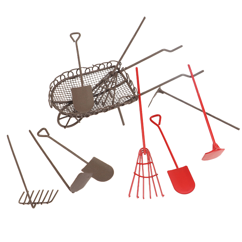 Gardening Tools China - 1/12 ตุ๊กตาจําลองสวนชุดเครื่องมือตุ๊กตา Shovel Rake Hoe Cart